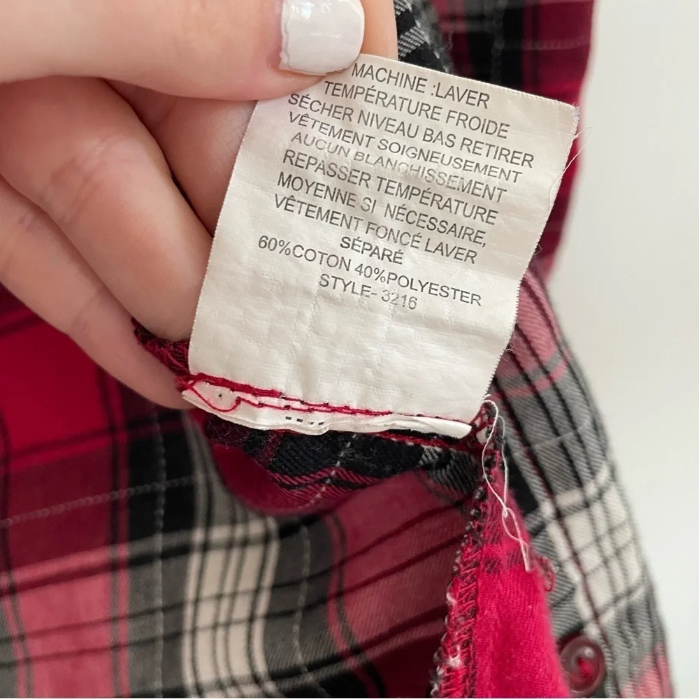 Southern Lady Plaid Button Down Shirt Red White & Black Size L - Picture 9 of 12